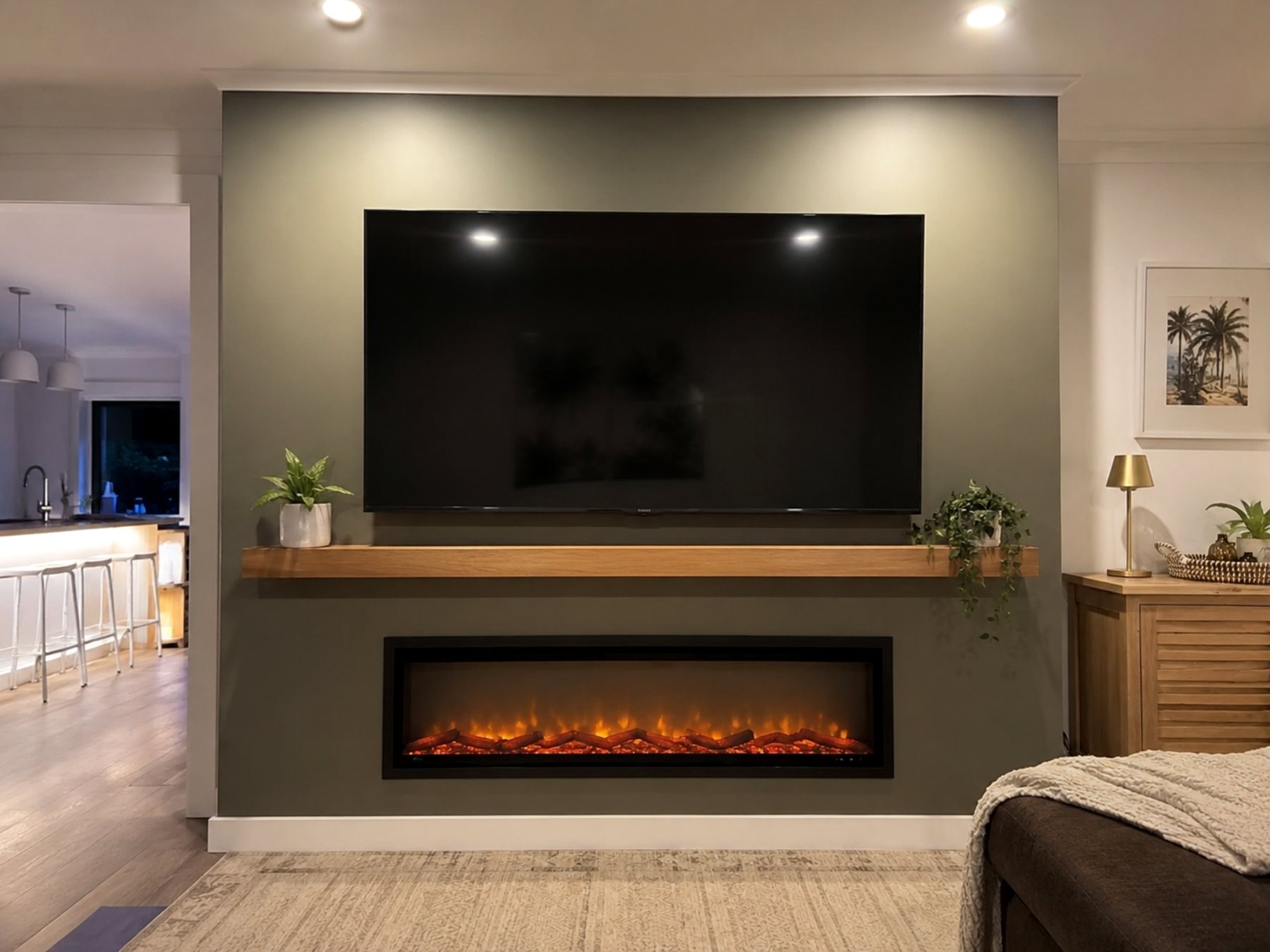 Electric fireplace and television feature wall installation