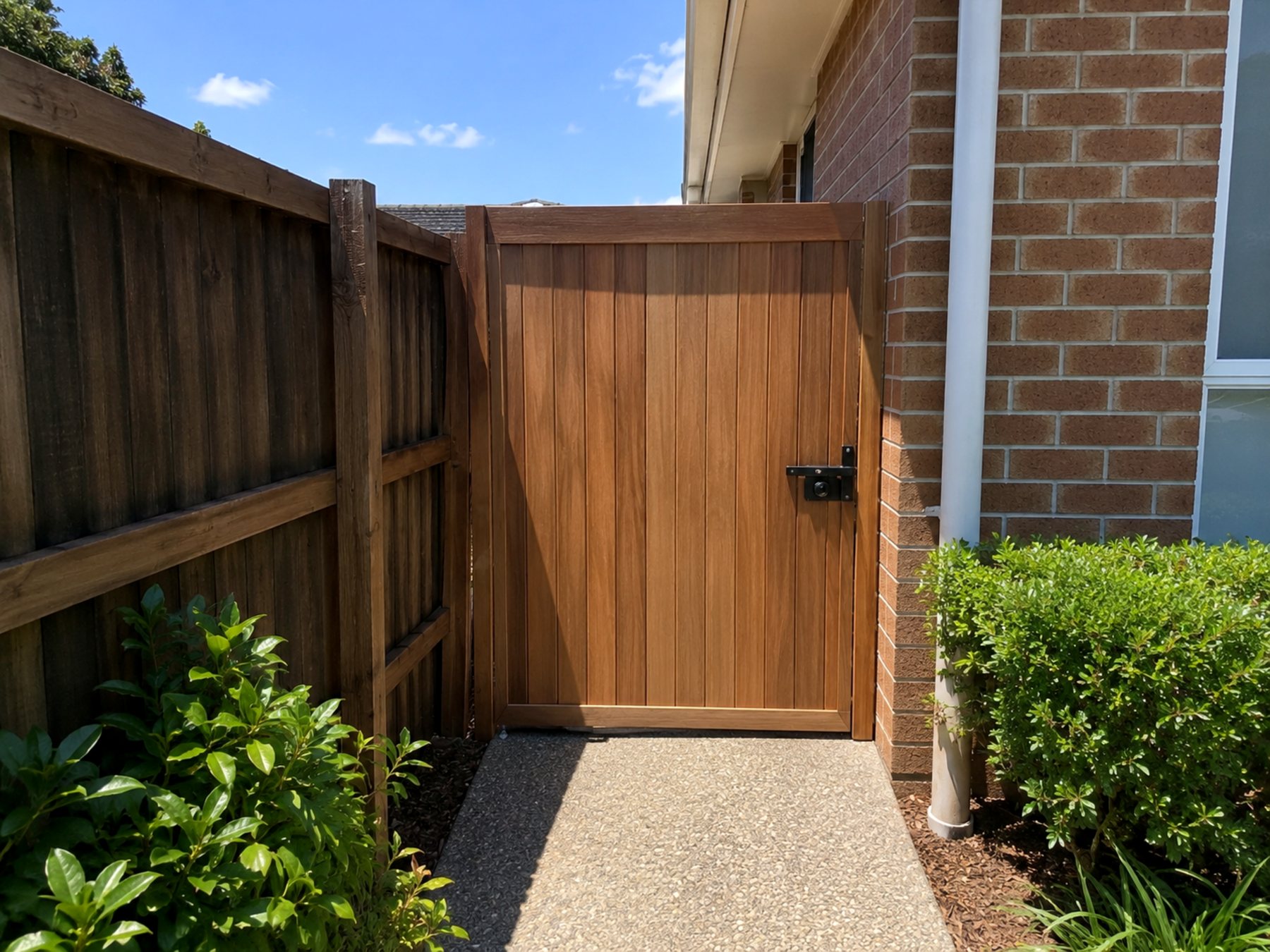 Finished timber side gate repair and outdoor fit-off